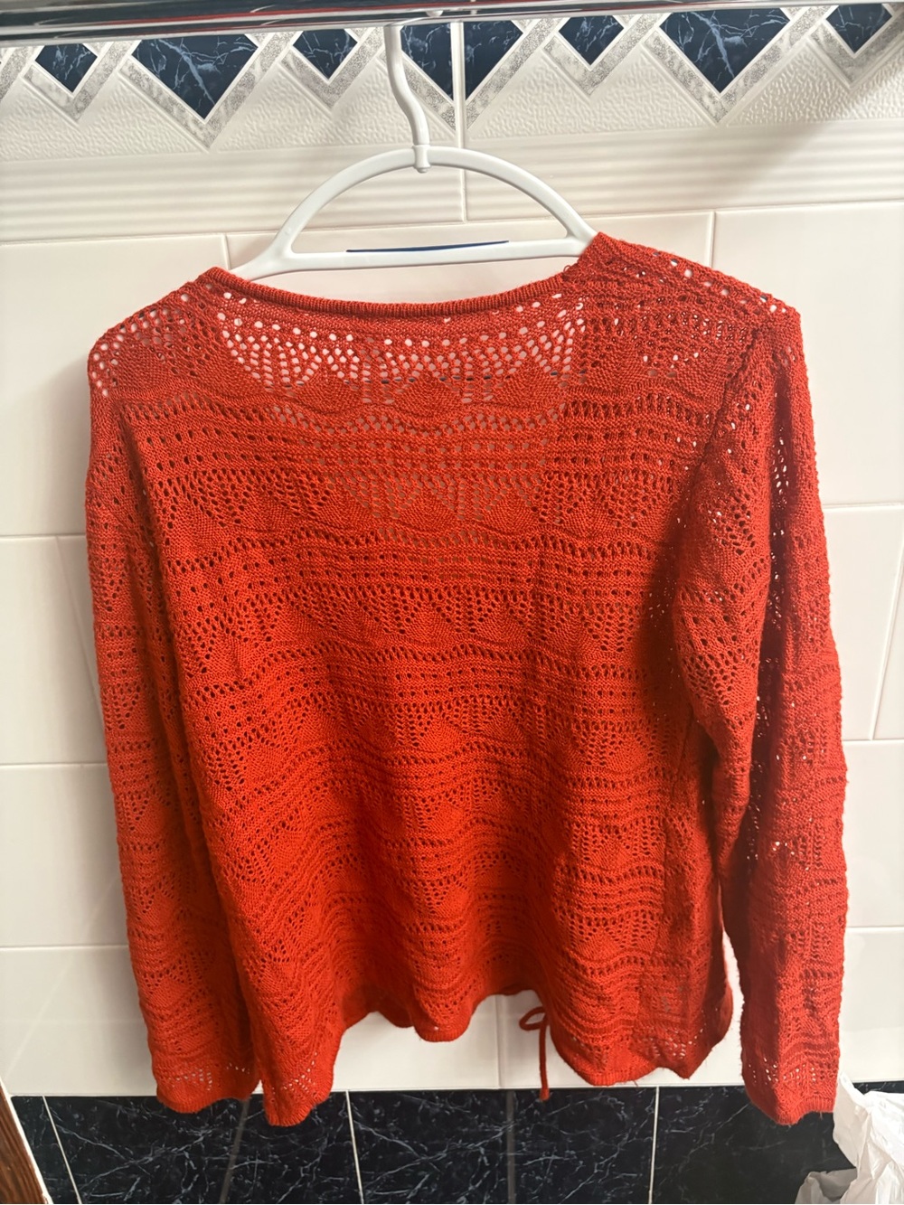 Women’s Open-Knit Red Sweater